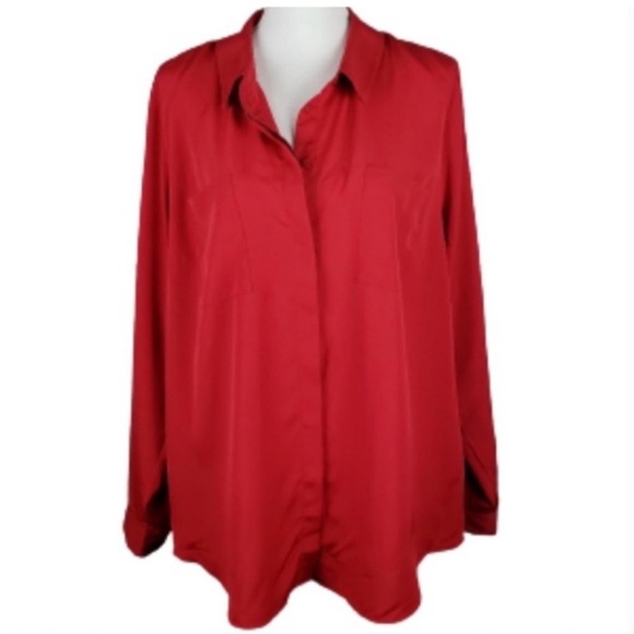 NWOT 26/28 Lane Bryant Red Button Front Long Sleeve Blouse - Picture 9 of 10